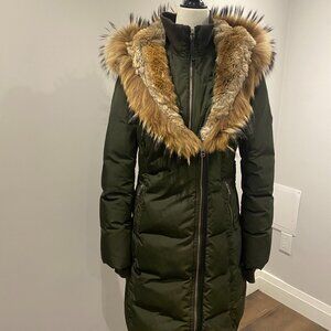 Mackage, TRISH-F3 LONG ARMY DOWN JACKET WITH NATURAL FUR Size L (Fits US Size 6)